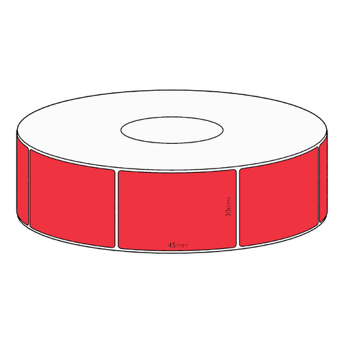 30x45mm Red Direct Thermal Permanent Label, 1050 per roll, 38mm core