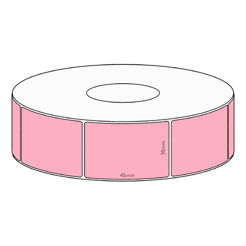 30x45mm Pink Direct Thermal Permanent Label, 3150 per roll, 76mm core