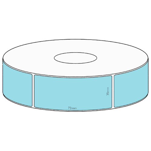 30x73mm Blue Direct Thermal Permanent Label, 650 per roll, 38mm core