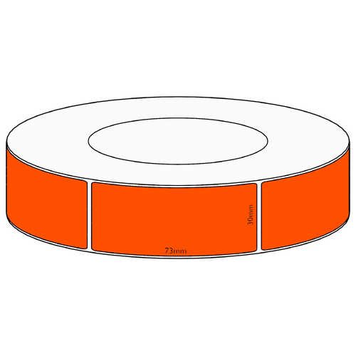 30x73mm Orange Direct Thermal Permanent Label, 1950 per roll, 76mm core