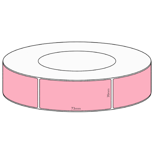 30x73mm Pink Direct Thermal Permanent Label, 1950 per roll, 76mm core