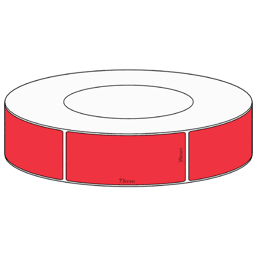 30x73mm Red Direct Thermal Permanent Label, 1950 per roll, 76mm core