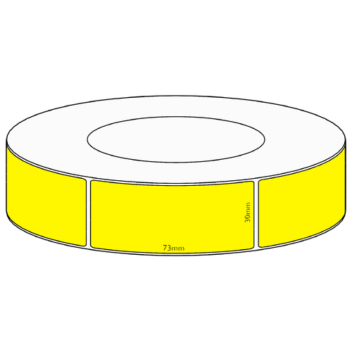 30x73mm Yellow Direct Thermal Permanent Label, 1950 per roll, 76mm core