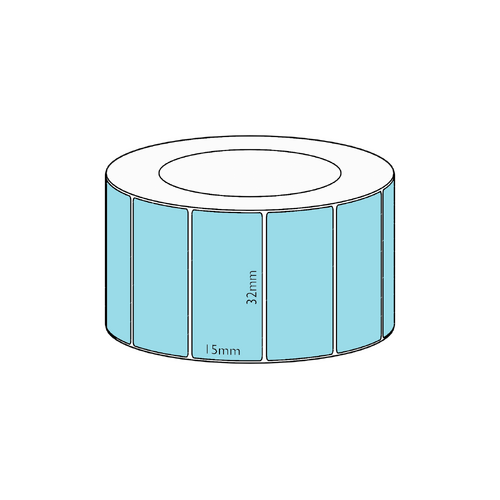 32x15mm Blue Direct Thermal Permanent Label, 2800 per roll, 38mm core