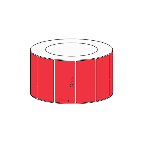 32x15mm Red Direct Thermal Permanent Label, 2800 per roll, 38mm core