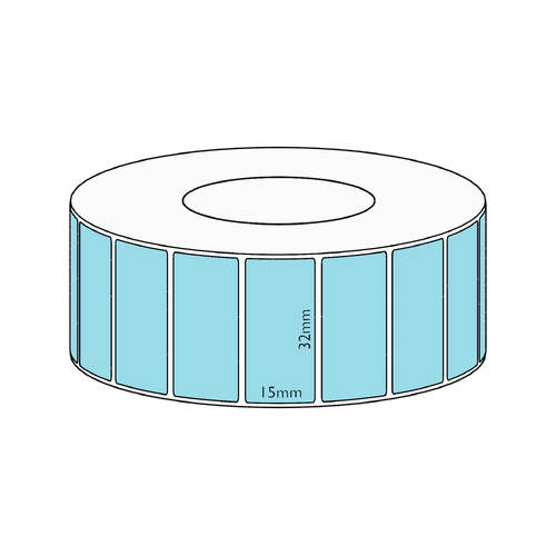 32x15mm Blue Direct Thermal Permanent Label, 8350 per roll, 76mm core