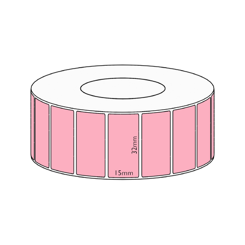 32x15mm Pink Direct Thermal Permanent Label, 8350 per roll, 76mm core