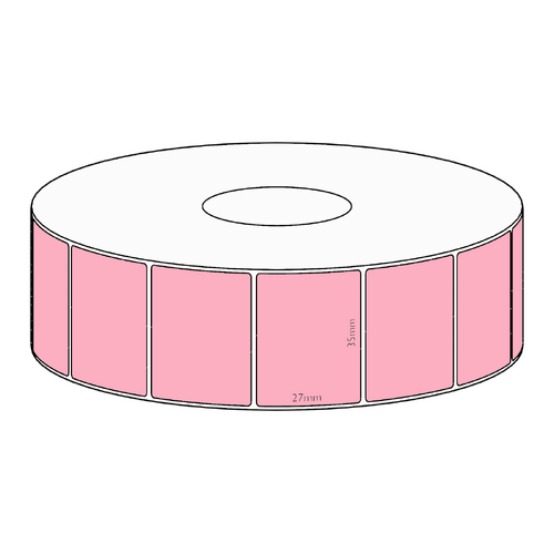 35x27mm Pink Direct Thermal Permanent Label, 1650 per roll, 38mm core