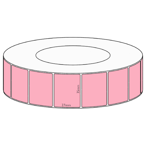 35x27mm Pink Direct Thermal Permanent Label, 5000 per roll, 76mm core