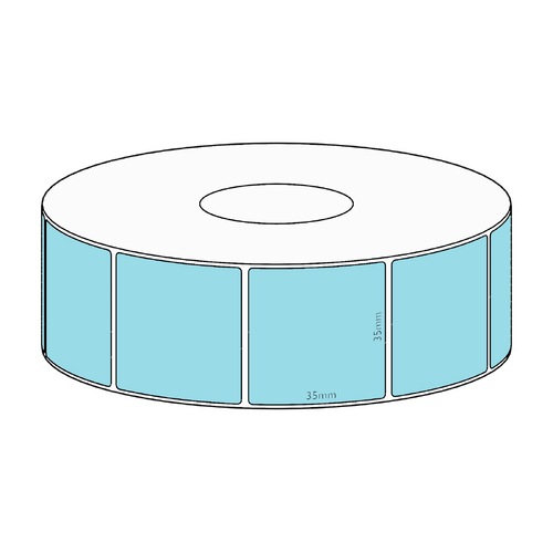 35x35mm Blue Direct Thermal Permanent Label, 1300 per roll, 38mm core