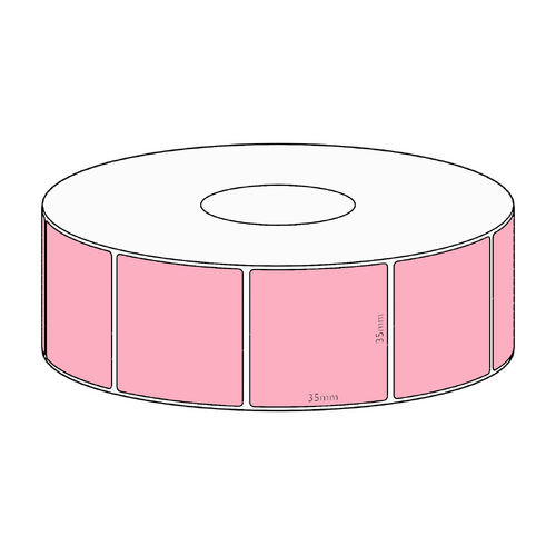 35x35mm Pink Direct Thermal Permanent Label, 1300 per roll, 38mm core