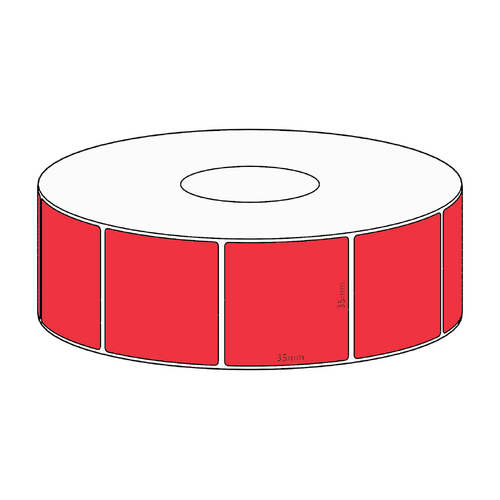 35x35mm Red Direct Thermal Permanent Label, 1300 per roll, 38mm core