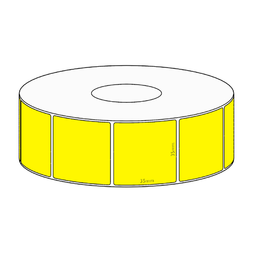 35x35mm Yellow Direct Thermal Permanent Label, 1300 per roll, 38mm core