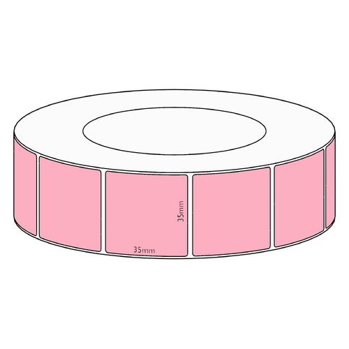35x35mm Pink Direct Thermal Permanent Label, 3950 per roll, 76mm core