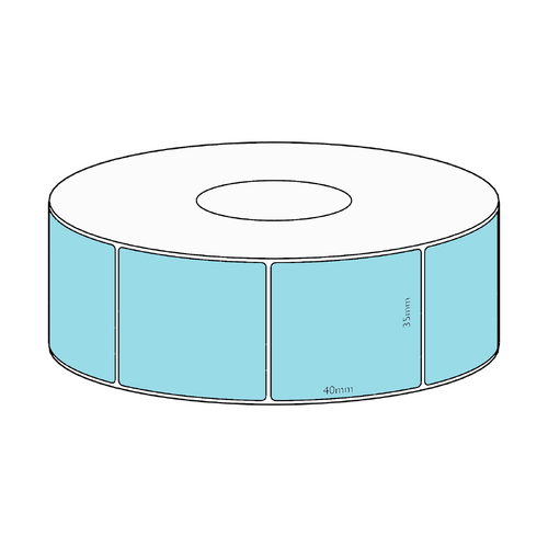 35x40mm Blue Direct Thermal Permanent Label, 1150 per roll, 38mm core