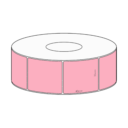 35x40mm Pink Direct Thermal Permanent Label, 1150 per roll, 38mm core