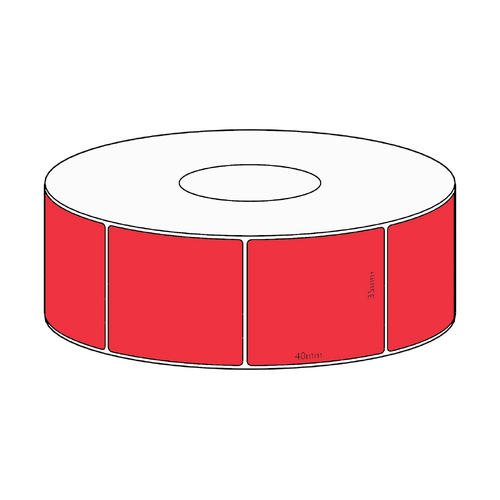 35x40mm Red Direct Thermal Permanent Label, 1150 per roll, 38mm core