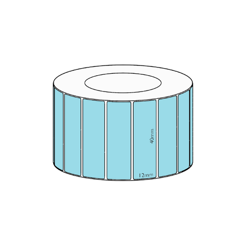 40x12mm Blue Direct Thermal Permanent Label, 3350 per roll, 38mm core