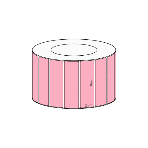40x12mm Pink Direct Thermal Permanent Label, 3350 per roll, 38mm core