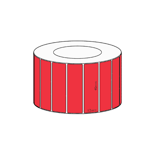 40x12mm Red Direct Thermal Permanent Label, 3350 per roll, 38mm core
