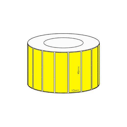 40x12mm Yellow Direct Thermal Permanent Label, 3350 per roll, 38mm core