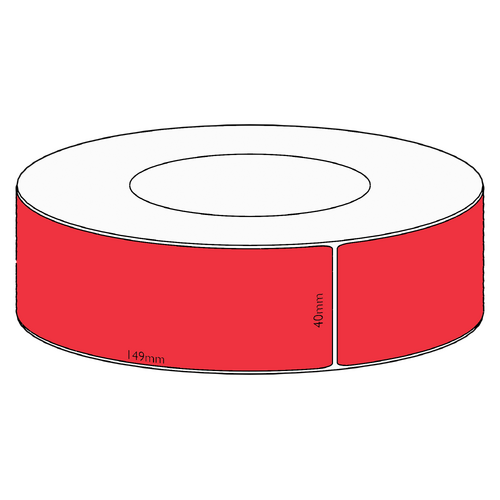 40x149mm Red Direct Thermal Permanent Label, 1000 per roll, 76mm core
