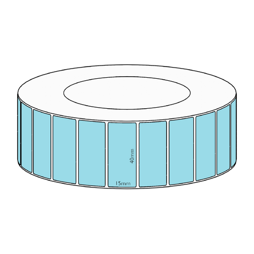 40x15mm Blue Direct Thermal Permanent Label, 8350 per roll, 76mm core