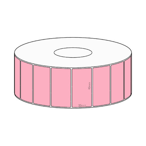 40x20mm Pink Direct Thermal Permanent Label, 2150 per roll, 38mm core