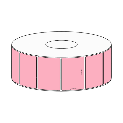 40x28mm Pink Direct Thermal Permanent Label, 1600 per roll, 38mm core