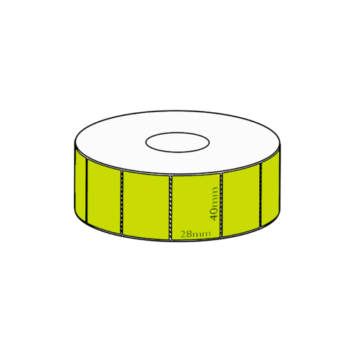 40x28mm Green Direct Thermal Permanent Label, 2000 per roll, 38mm core, Perforated