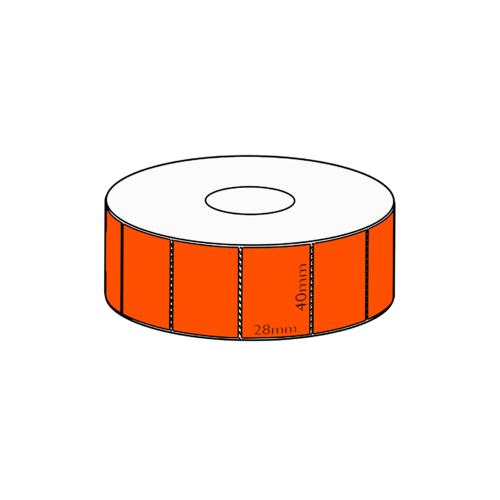 40x28mm Orange Direct Thermal Permanent Label, 2000 per roll, 38mm core, Perforated