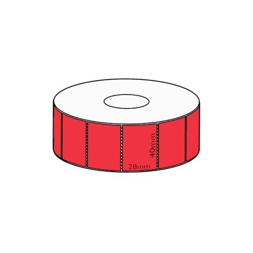 40x28mm Red Direct Thermal Permanent Label, 2000 per roll, 38mm core, Perforated