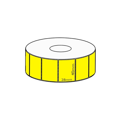 40x28mm Yellow Direct Thermal Permanent Label, 2000 per roll, 38mm core, Perforated