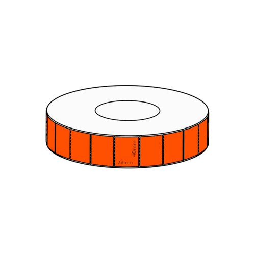 48x28mm Orange Direct Thermal Permanent Label, 4000 per roll, 76mm core, Perforated