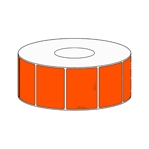 40x30mm Orange Direct Thermal Permanent Label, 1500 per roll, 38mm core