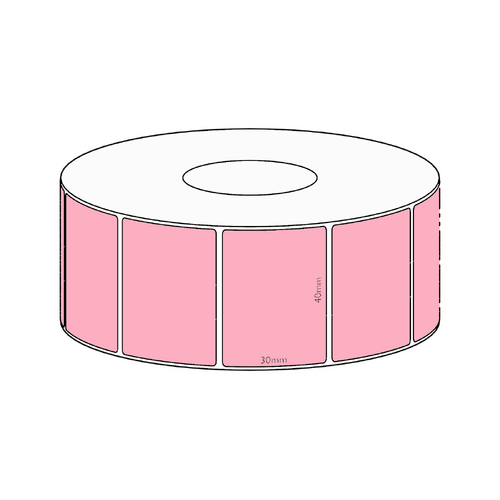 40x30mm Pink Direct Thermal Permanent Label, 1500 per roll, 38mm core