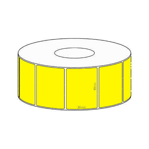 40x30mm Yellow Direct Thermal Permanent Label, 1500 per roll, 38mm core