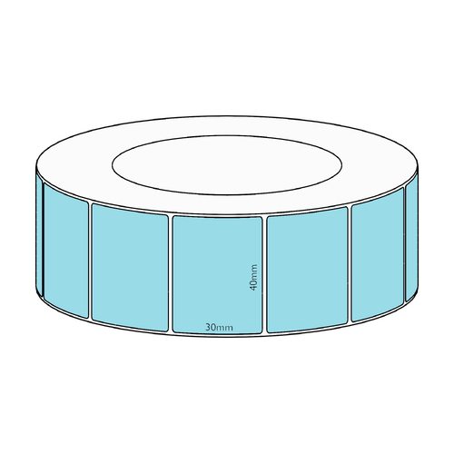 40x30mm Blue Direct Thermal Permanent Label, 4550 per roll, 76mm core