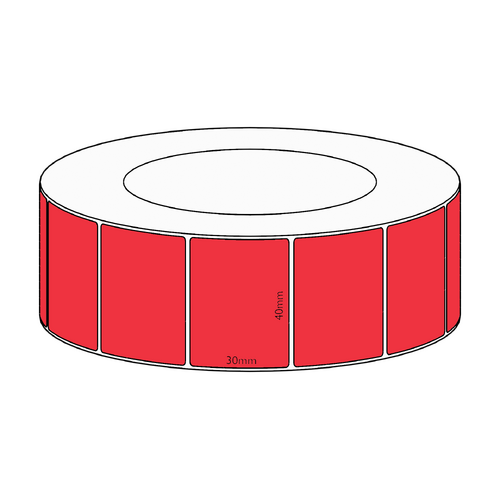 40x30mm Red Direct Thermal Permanent Label, 4550 per roll, 76mm core