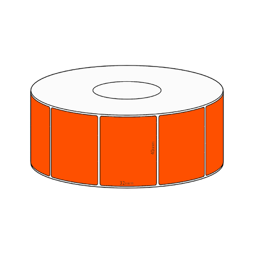 40x32mm Orange Direct Thermal Permanent Label, 1450 per roll, 38mm core