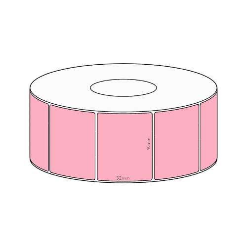 40x32mm Pink Direct Thermal Permanent Label, 1450 per roll, 38mm core