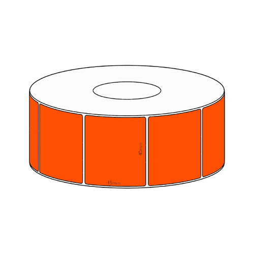 40x35mm Orange Direct Thermal Permanent Label, 1300 per roll, 38mm core