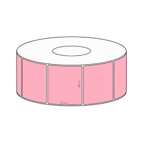 40x35mm Pink Direct Thermal Permanent Label, 1300 per roll, 38mm core