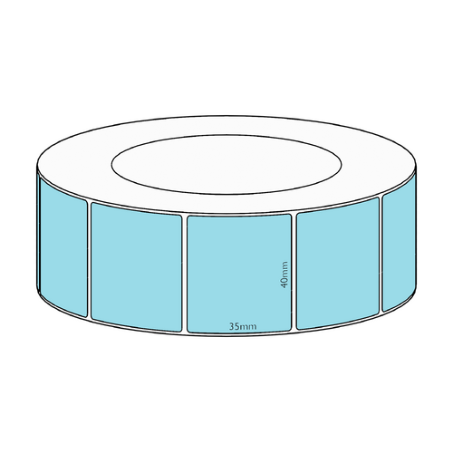 40x35mm Blue Direct Thermal Permanent Label, 3950 per roll, 76mm core
