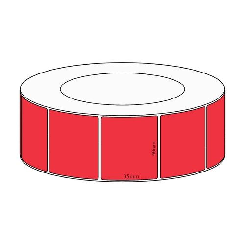 40x35mm Red Direct Thermal Permanent Label, 3950 per roll, 76mm core