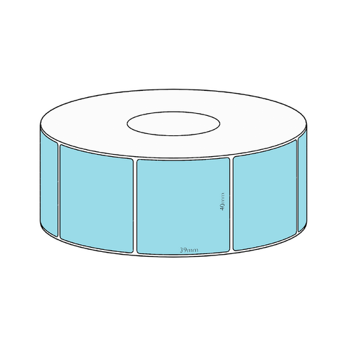 40x39mm Blue Direct Thermal Permanent Label, 1200 per roll, 38mm core