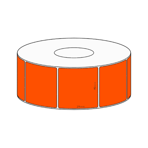 40x39mm Orange Direct Thermal Permanent Label, 1200 per roll, 38mm core