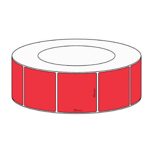 40x39mm Red Direct Thermal Permanent Label, 3550 per roll, 76mm core