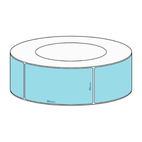40x80mm Blue Direct Thermal Permanent Label, 1800 per roll, 76mm core