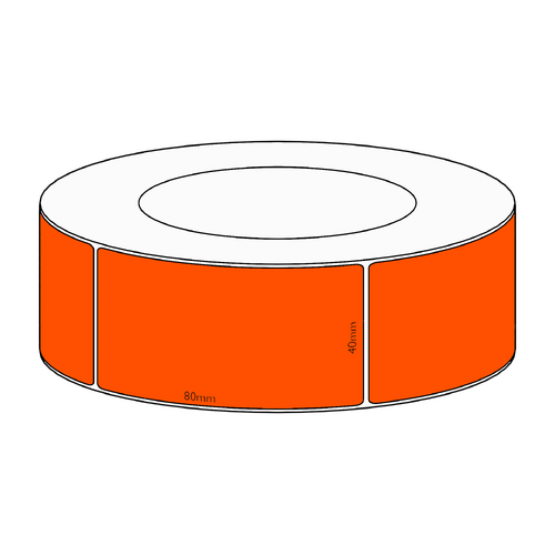 40x80mm Orange Direct Thermal Permanent Label, 1800 per roll, 76mm core